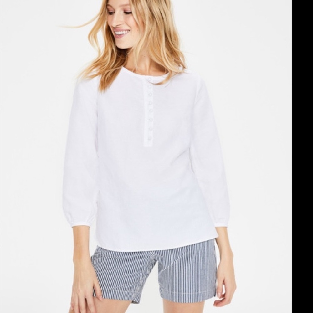 Boden Blue White‎ Striped Linen Cuffed Shorts Size 16